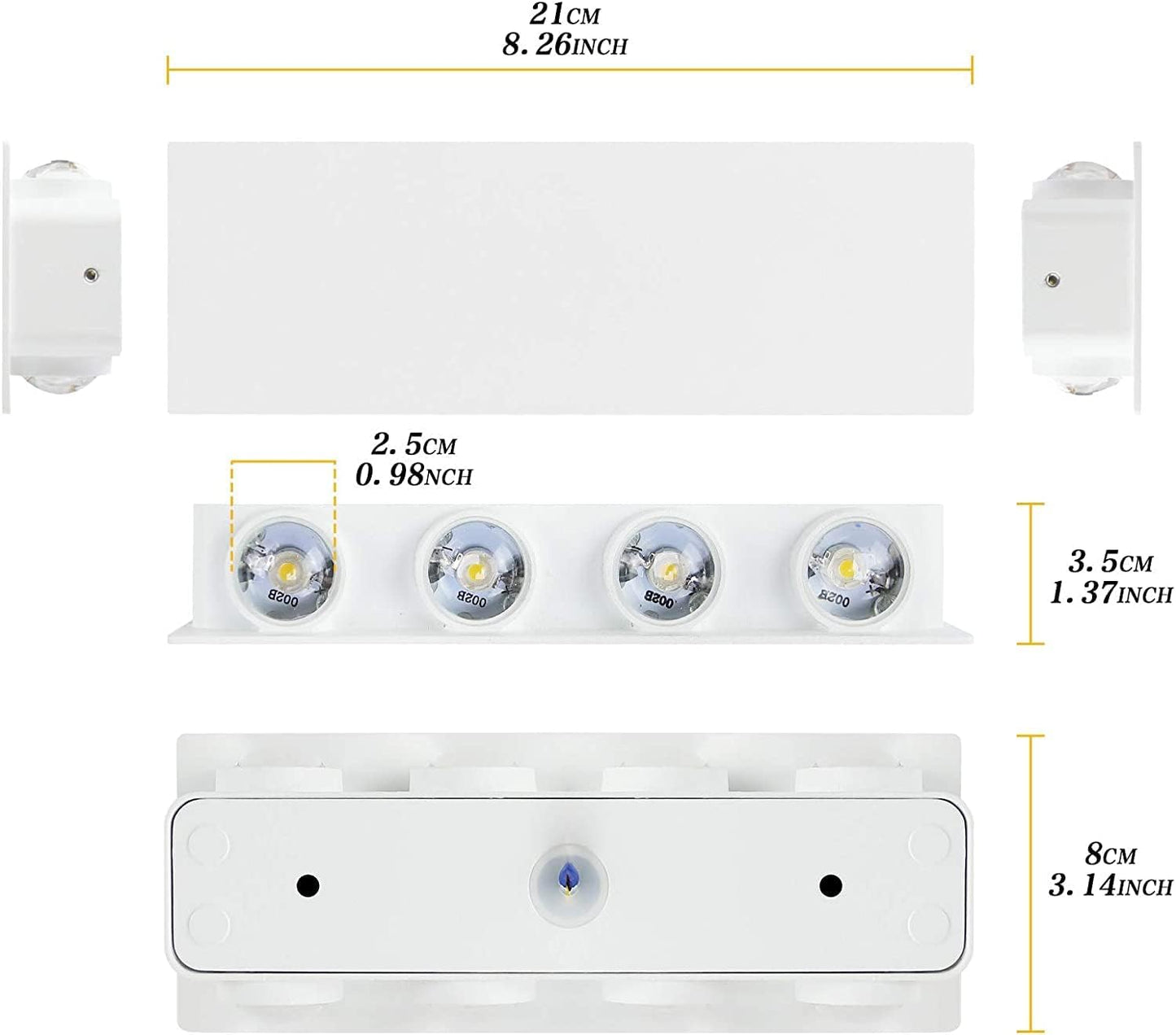 Lampa de perete LED, 8W, aplice LED sus si jos, lampa de perete de interior pentru sufragerie, hol, dormitor, camera copiilor, spot luminos de noapte impermeabil, Alb 3000k