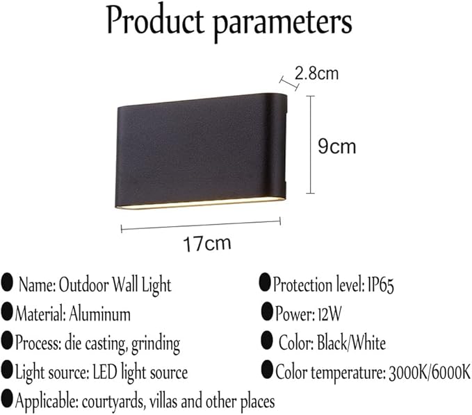Aplica LED, aluminiu, 12 W, rezistenta la apa, alb, IP65