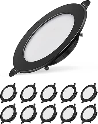 Set de 10 spoturi LED incastrate, Dexnump ultra plate 230 V, 7 W, Adancime de instalare 25 mm, Diametru de instalare 75-95 mm, IP44 pentru baie, bucatarie, living, dormitor, Clasa energetica F, Negru