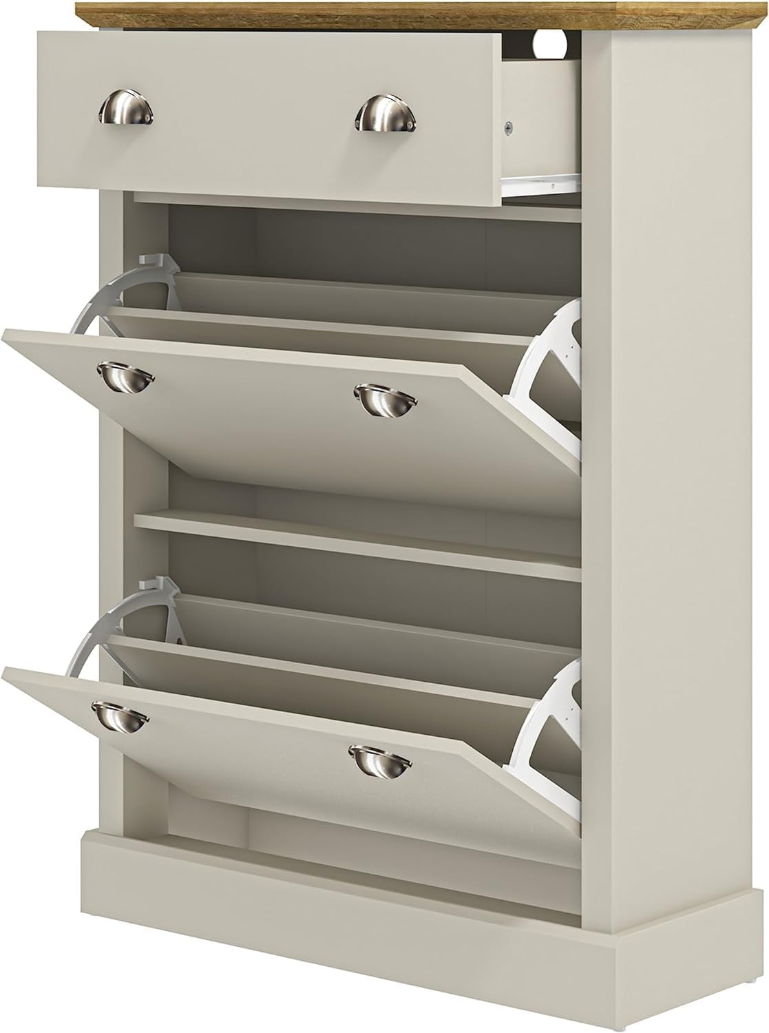Dulap de pantofi Galano Sofia pentru 12 perechi - Suport de pantofi cu 2 clapete - Montaj ușor, rabatabil îngust pentru pantofi - Mobilier de hol - 28,5 l x 79 l x 108,5 înălțime cm - Gri deschis