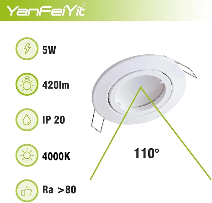 Spot incastrat LED ultra plat premium, modul ceramic interschimbabil 5 W 230 V, reglabil, spot incastrat pivotant, alb mat, rotund, alb neutru 4000 K