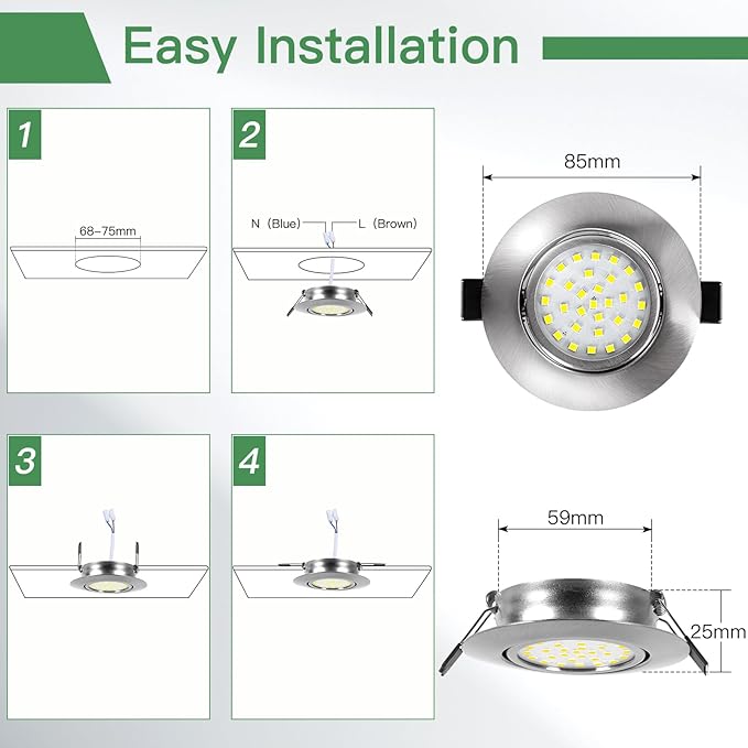 Spoturi LED Dexnump 230V ultraplat, 5W spoturi reglabile, echivalent cu 50W, 600LM IP44, LED pivotant pentru baie, bucatarie, living, tavan, set de 6 (alb cald 2700K)