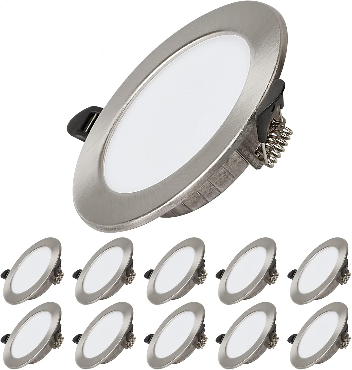 Set de 10 spoturi LED incastrate, Dexnump ultra plate 230 V, 7 W, Adancime de instalare 25 mm, Diametru de instalare 75-95 mm, IP44 pentru baie, bucatarie, living, dormitor, Clasa energetica F, Negru