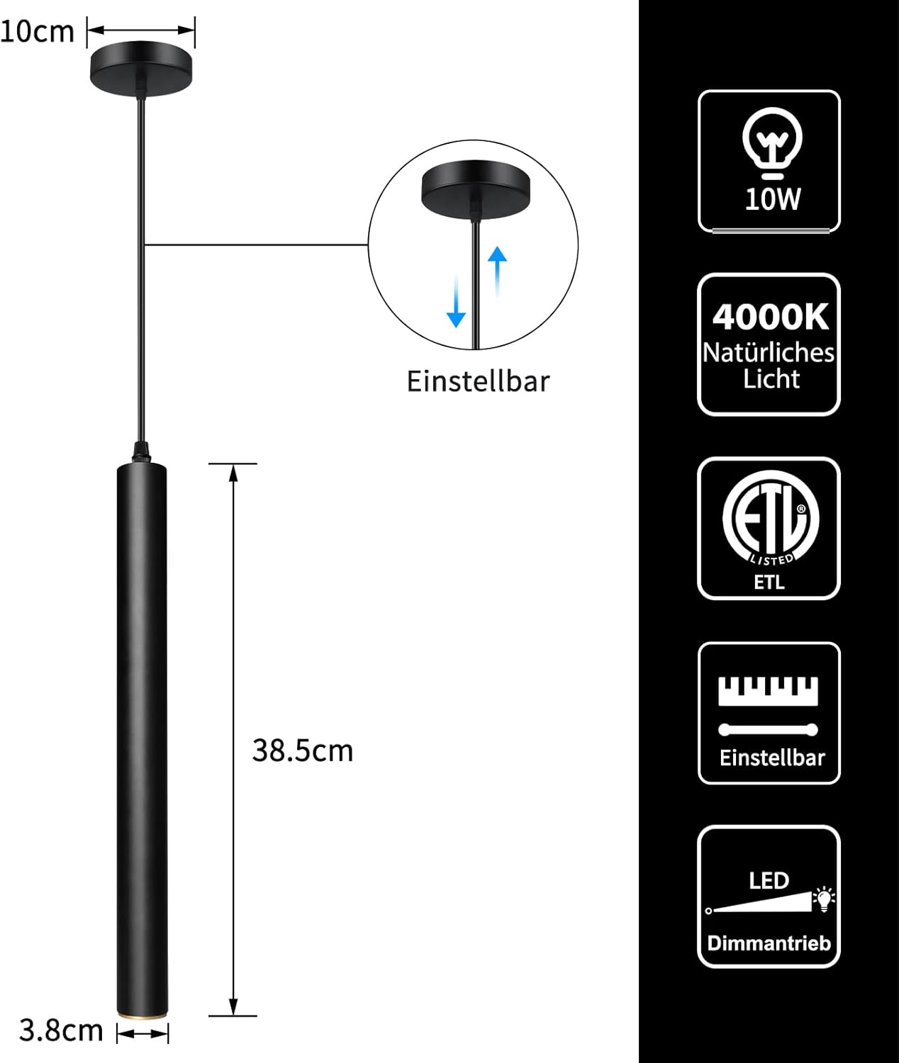 Lumina suspendata moderna,neagră, cu LED minimalistă (negru-1p, 10W)