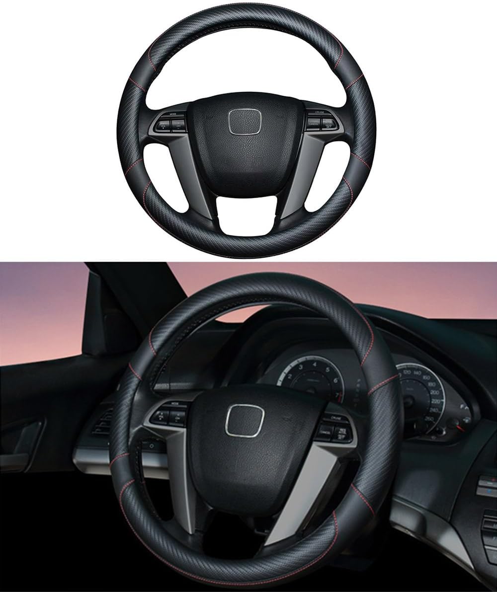 Husa volan, Romanbin, Premium, Fibra de carbon si Piele, Suprafata Antiderapanta, Design Modern, Fixare Sigura, Instalare Usoara, Diametru, 37-38cm