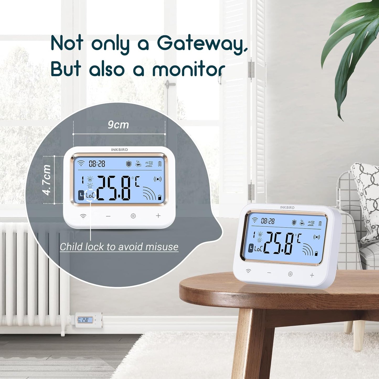 Termostat inteligent pentru radiator INKBIRD, robinet de radiator IRC-RW1 WIFI cu monitor, termostat programabil cu 11 programe, alarma de temperatura, blocare pentru copii