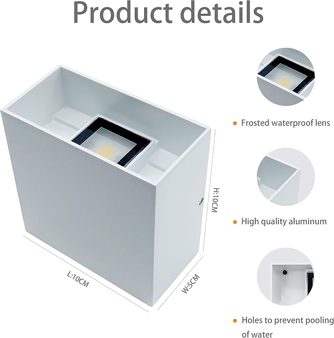 Set 2 lampi de perete LED, modernă pentru exterior, albă, 12W, lumină caldă 3000k, impermeabilă IP65, lampă de perete pătrată din aluminiu pentru exterior