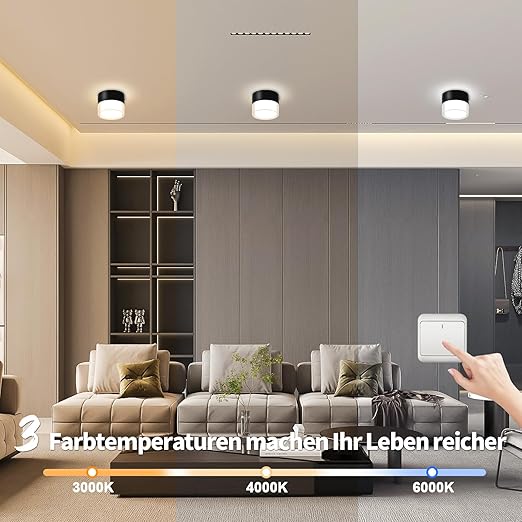 Set 4 spoturi LED montate la suprafata - 12W 1200LM, 100x77mm negru - 3000K alb cald/4000K alb neutru/alb rece 6500K, 230V, YindaLux