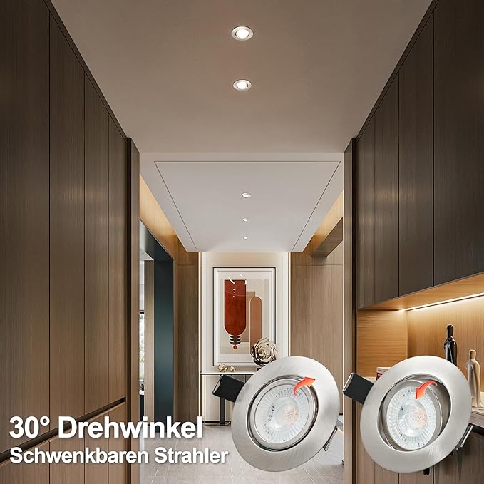 Spoturi LED incastrate 230V 3 nivele Dimmerabile 6W IP44 Spot LED plat pentru baie, bucatarie, sufragerie, diametru 68 mm, 3000 K, alb cald, 600 lumeni