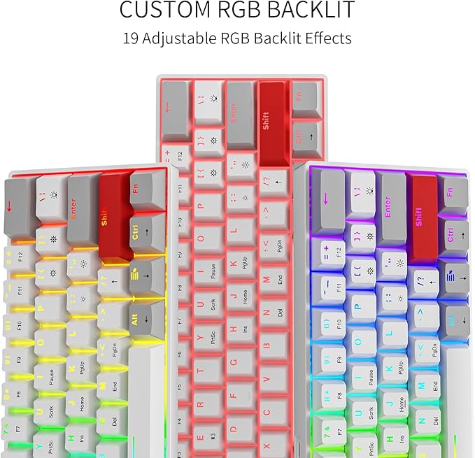 Tastatura mecanica de gaming wireless, iluminare RGB, Bluetooth, conectare cu pana la 3 dispozitive, QWERTY, OUTEMU, cu taste interschimbabile de rezerva, Newmen GM610