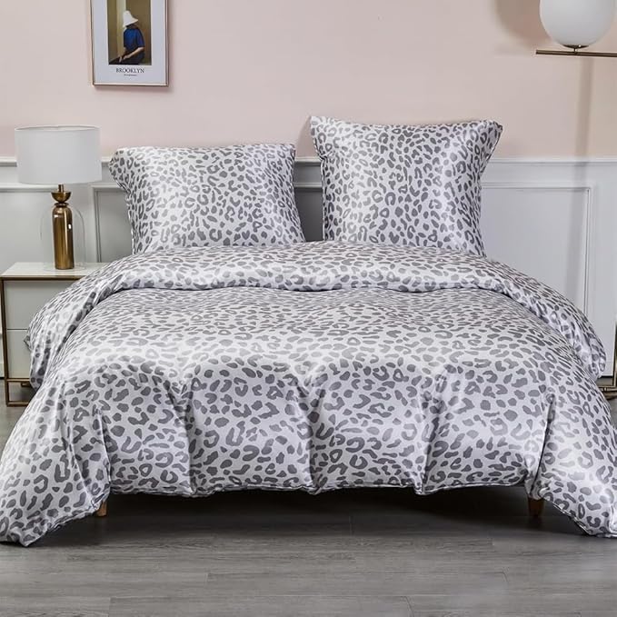 Lenjerie De Pat 200 X 200 Cm, Satin Leopard Strălucitor, Set De 2 Fețe De Pernă 80 X 80 Cm Fermoar