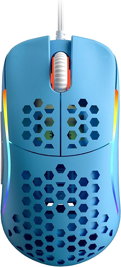 Mouse HK Gaming NAOS M Ultrausor, Structura Honeycomb, Wired RGB, 12 000dpi, 7 Butoane, 59 g, Blue