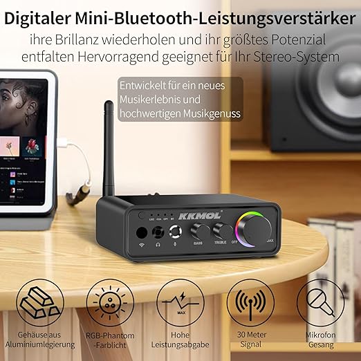 Amplificator HiFi mini, amplificator de putere stereo cu 2 canale, audio 100Wx2 cu Bluetooth 5.3 si cip de amplificare TPA3116, amplificator digital