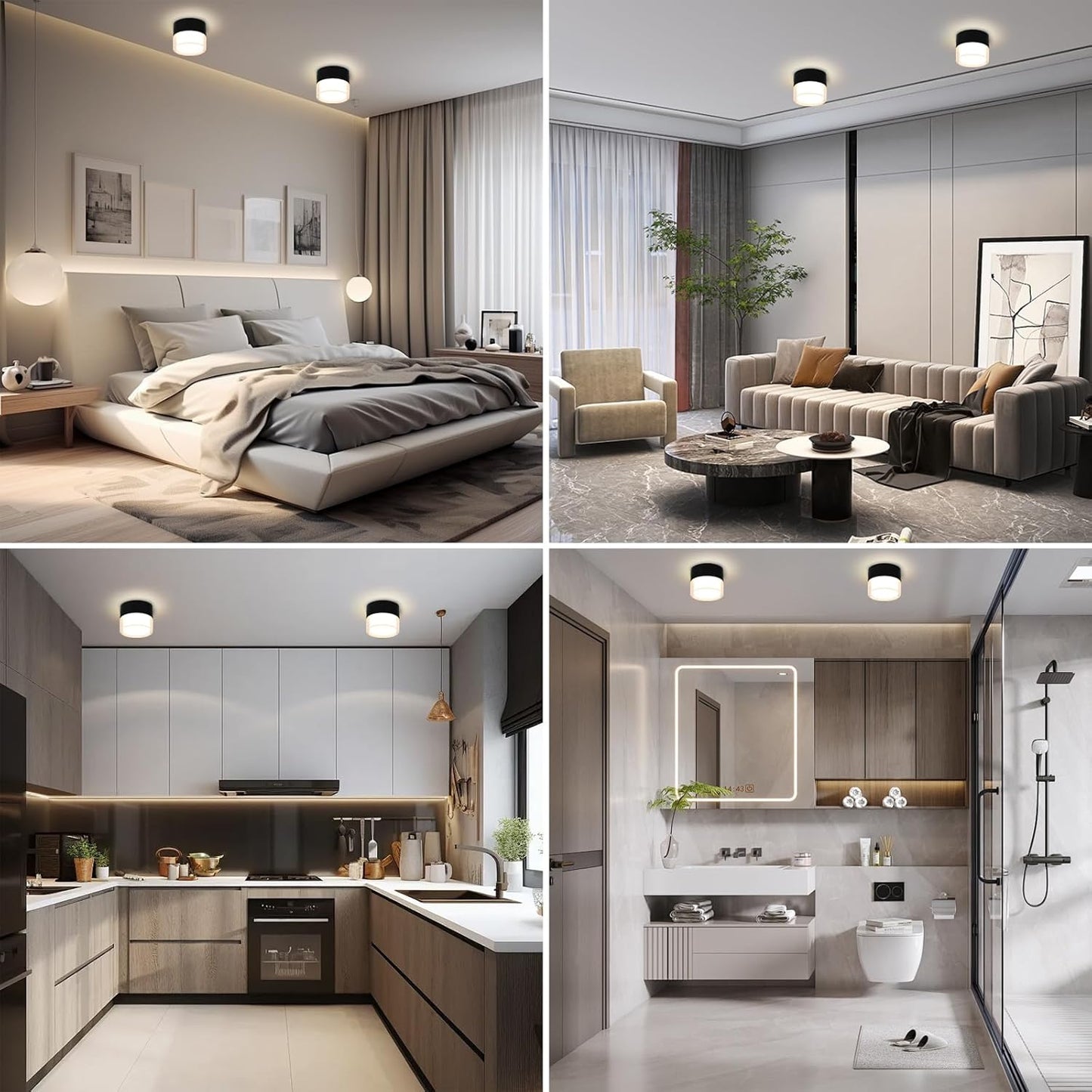 Set 4 spoturi LED montate la suprafata - 12W 1200LM, 100x77mm negru - 3000K alb cald/4000K alb neutru/alb rece 6500K, 230V, YindaLux