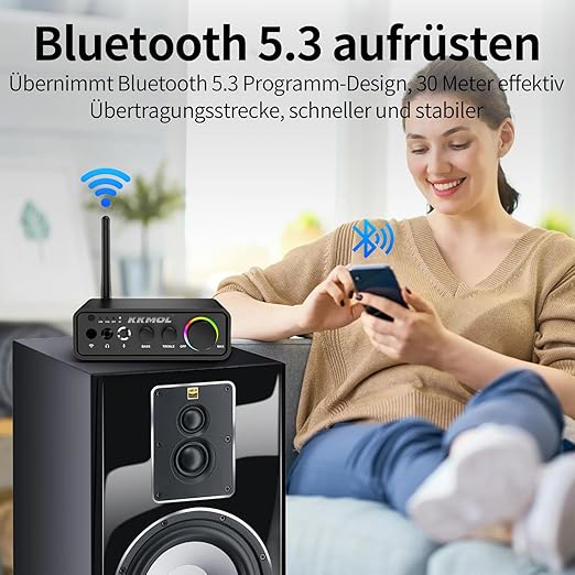 Amplificator HiFi mini, amplificator de putere stereo cu 2 canale, audio 100Wx2 cu Bluetooth 5.3 si cip de amplificare TPA3116, amplificator digital