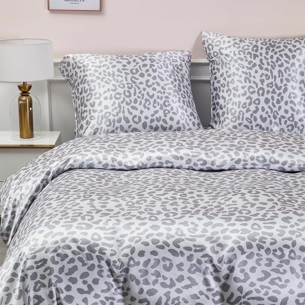 Lenjerie De Pat 200 X 200 Cm, Satin Leopard Strălucitor, Set De 2 Fețe De Pernă 80 X 80 Cm Fermoar