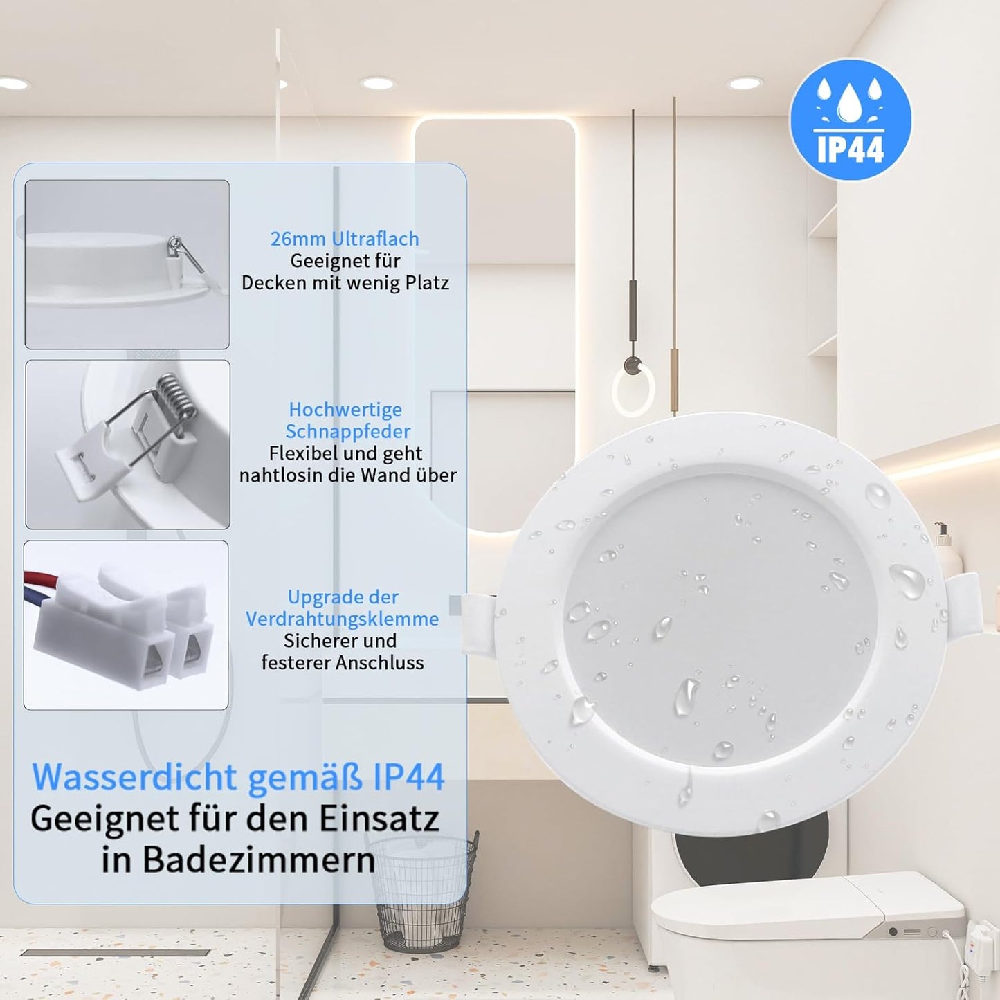 Set de 6 Spot LED incastrat extra plat 230V 4W Alb cald 3000K Spot 380lumeni, Spot cu LED IP44, pentru sufragerie, bucatarie, hol