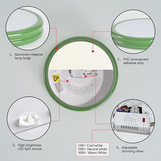 Plafoniera Rotunda Cu Led, 24w, Reglabila, 3000k, 4000k, 6000k, Cald, Rece, Verde, Pentru, Hol, Baie, Living, Bucatarie, Dormitor, 30 Cm