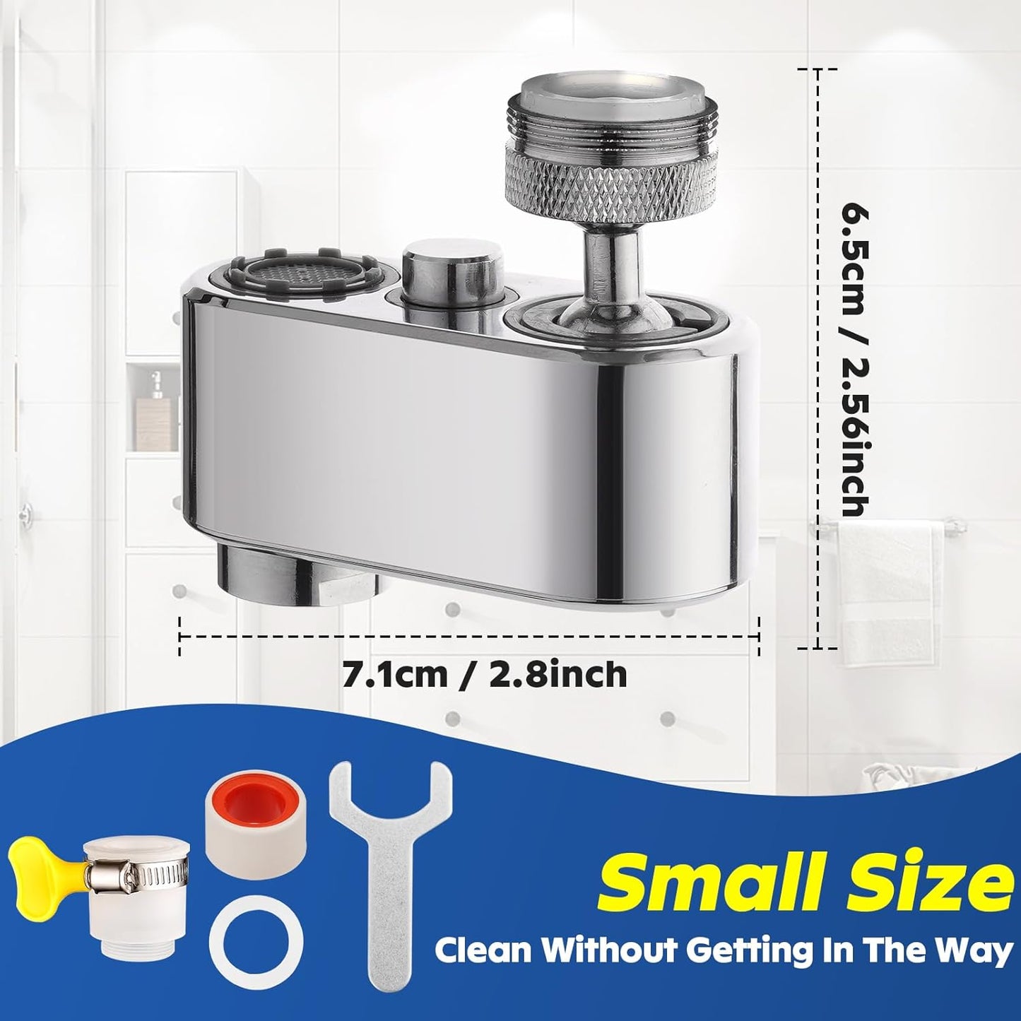 Prelungitor de robinet rotativ, pivotant modernizat pentru chiuveta de bucatarie si baie, economizor de apa pentru chiuveta, extensie de robinet, aerator de iesire cu 2 moduri, (24 mm, 22 mm, adaptor universal)