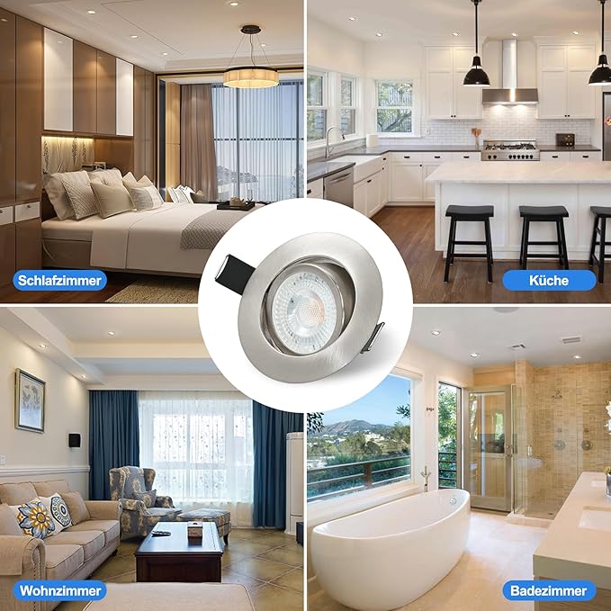 Spoturi LED incastrate 230V 3 nivele Dimmerabile 6W IP44 Spot LED plat pentru baie, bucatarie, sufragerie, diametru 68 mm, 3000 K, alb cald, 600 lumeni