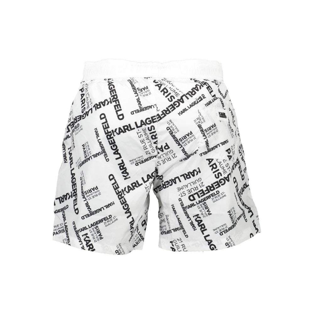Karl Lagerfeld, Pantaloni scurti de baie cu imprimeu logo, Alb/Negru, S