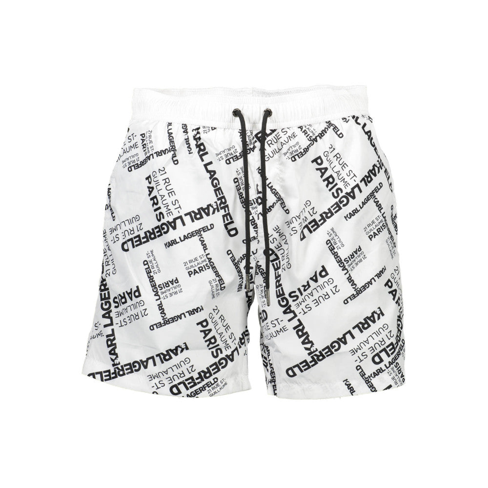 Karl Lagerfeld, Pantaloni scurti de baie cu imprimeu logo, Alb/Negru, S