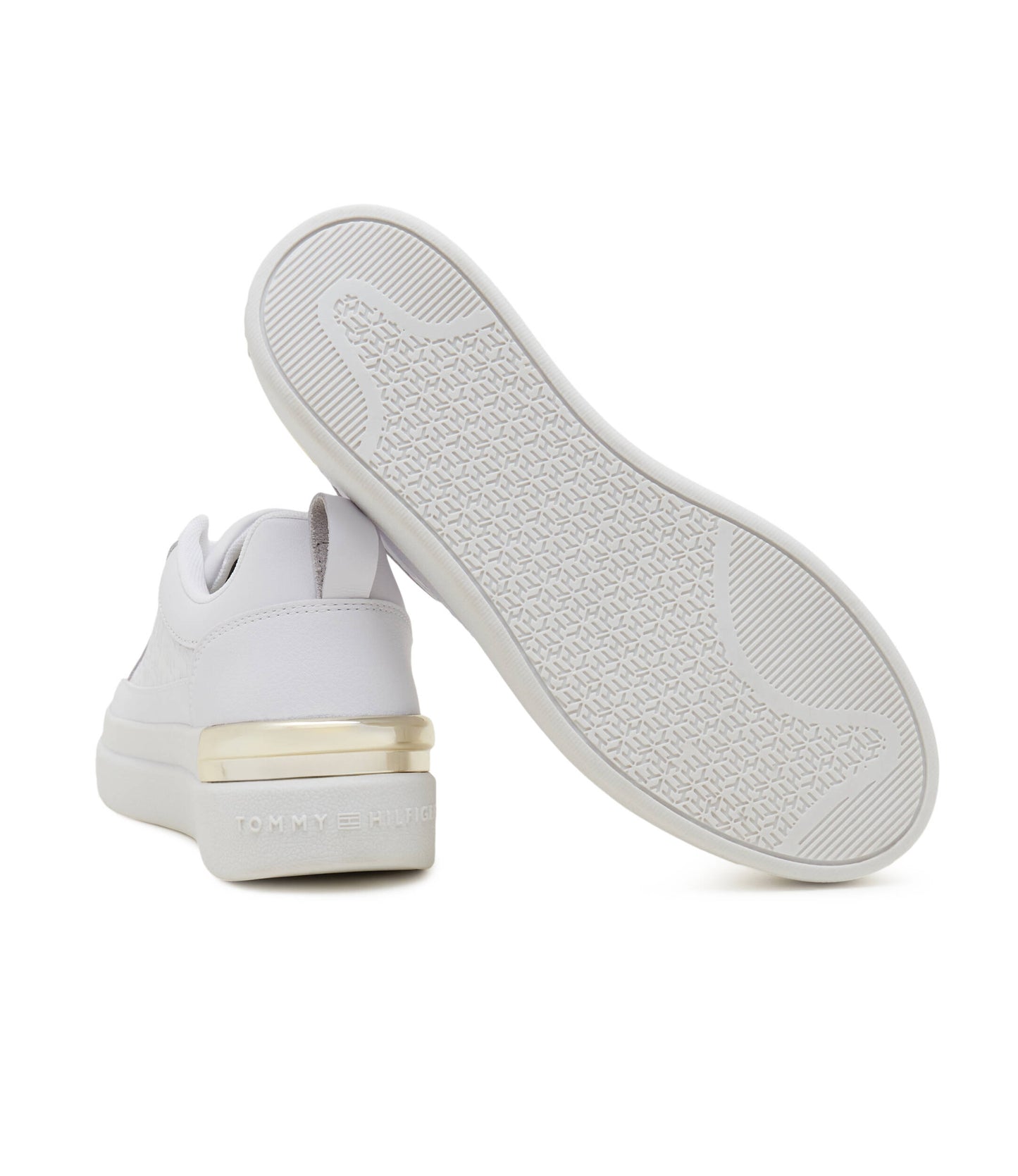 Tommy Hilfiger, Pantofi sport low-cut de piele, Auriu, Alb, 39