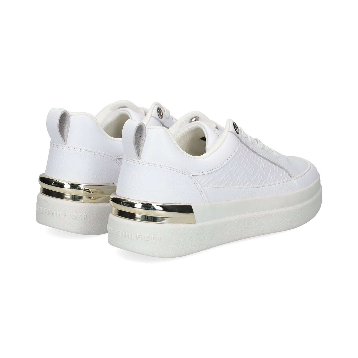Tommy Hilfiger, Pantofi sport low-cut de piele, Auriu, Alb, 39