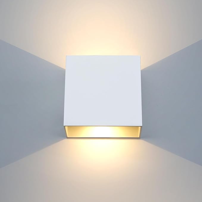 Set 2 lampi de perete LED, modernă pentru exterior, albă, 12W, lumină caldă 3000k, impermeabilă IP65, lampă de perete pătrată din aluminiu pentru exterior