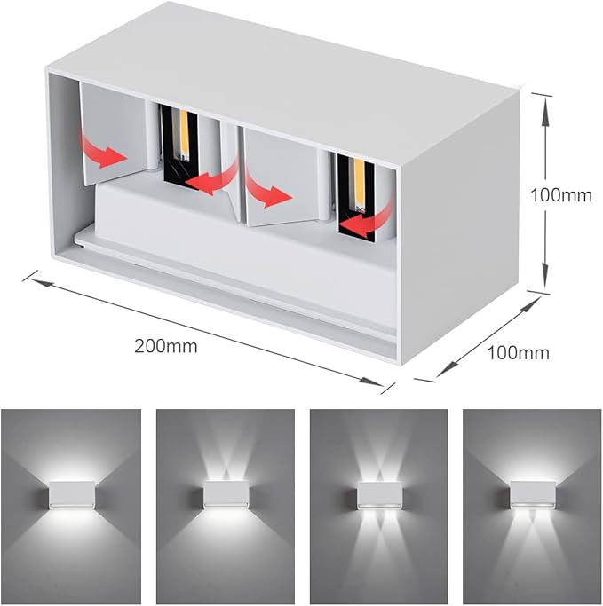 Lampa LED 20W de perete moderna Exterior/Interior, IP65 Aplica LED impermeabil pentru alee, gradina, sufragerie, dormitor, hol, scara (alb/alb rece)