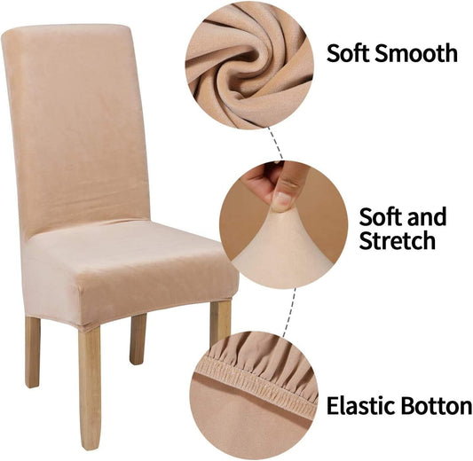 Set De 4 Huse De Scaun Din Catifea, Huse Elastice Pentru Scaune