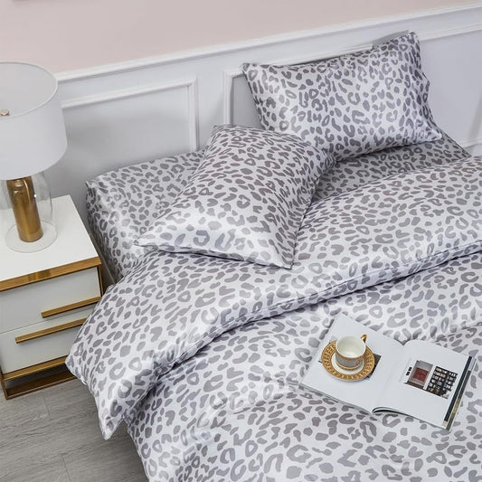 Lenjerie De Pat 200 X 200 Cm, Satin Leopard Strălucitor, Set De 2 Fețe De Pernă 80 X 80 Cm Fermoar