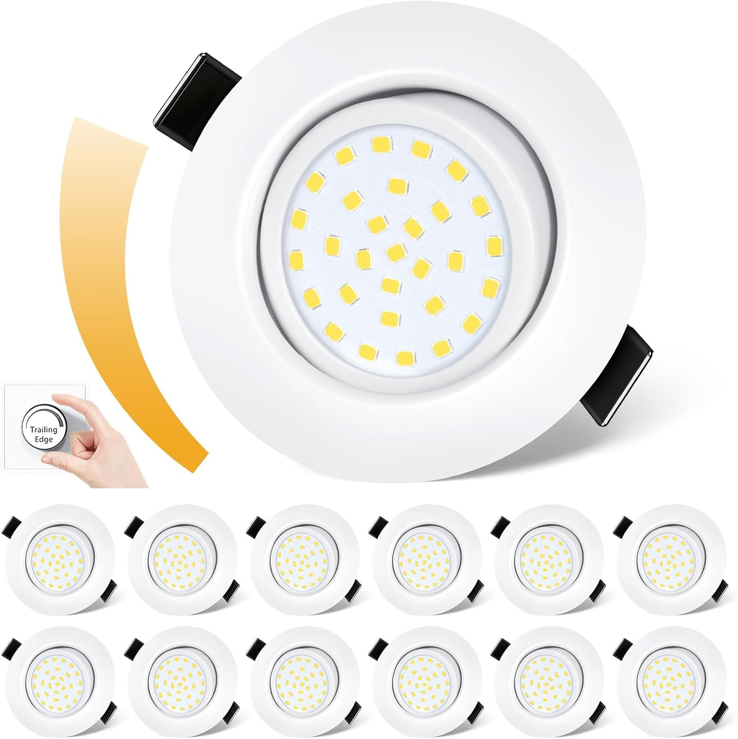 Spoturi LED Dexnump 230V ultraplat, 5W spoturi reglabile, 600LM IP44, LED pivotant pentru baie, bucatarie, living, tavan, set de 12 (alb rece 4000K)
