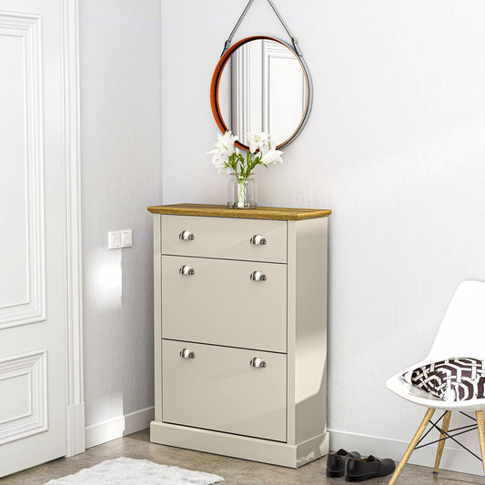 Dulap de pantofi Galano Sofia pentru 12 perechi - Suport de pantofi cu 2 clapete - Montaj ușor, rabatabil îngust pentru pantofi - Mobilier de hol - 28,5 l x 79 l x 108,5 înălțime cm - Gri deschis