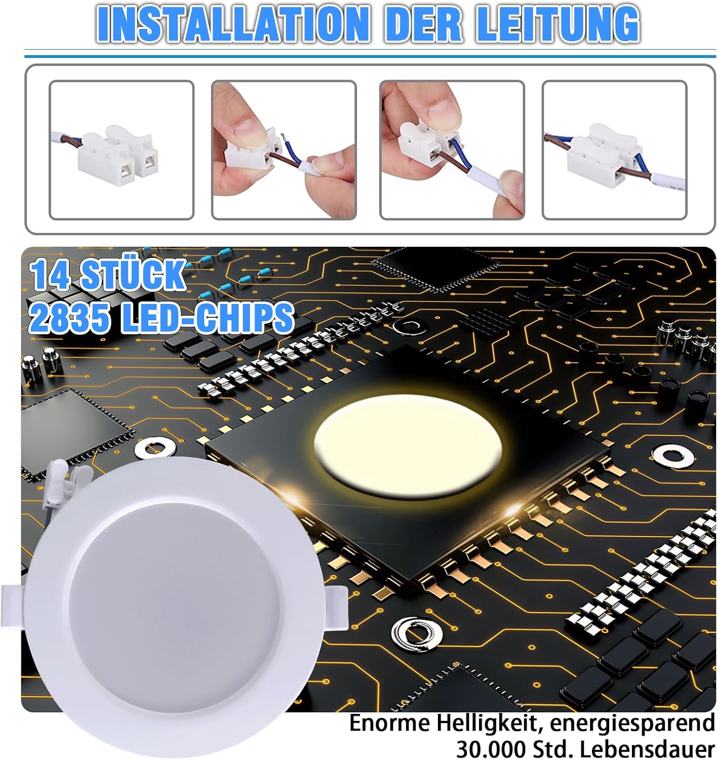 Set de 6 Spot LED incastrat extra plat 230V 4W Alb cald 3000K Spot 380lumeni, Spot cu LED IP44, pentru sufragerie, bucatarie, hol