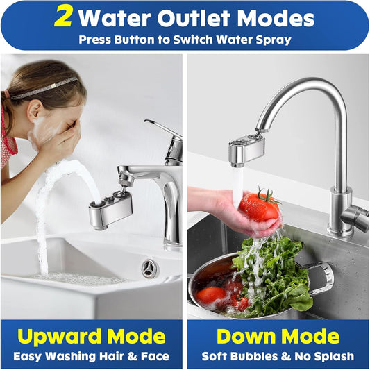 Prelungitor de robinet rotativ, pivotant modernizat pentru chiuveta de bucatarie si baie, economizor de apa pentru chiuveta, extensie de robinet, aerator de iesire cu 2 moduri, (24 mm, 22 mm, adaptor universal)