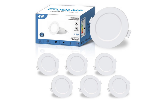 Set de 6 Spot LED incastrat extra plat 230V 4W Alb cald 3000K Spot 380lumeni, Spot cu LED IP44, pentru sufragerie, bucatarie, hol