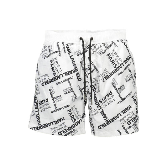 Karl Lagerfeld, Pantaloni scurti de baie cu imprimeu logo, Alb/Negru, S