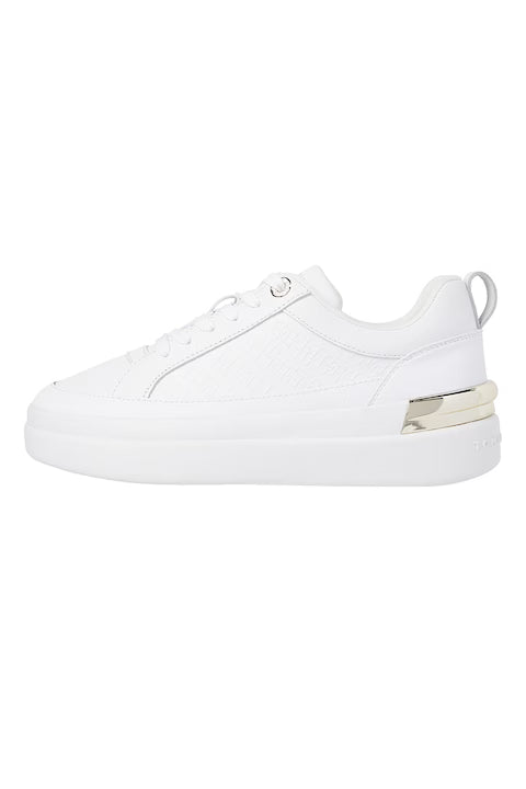 Tommy Hilfiger, Pantofi sport low-cut de piele, Auriu, Alb, 39